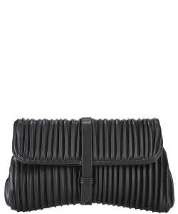 Fashion Faux Leather Pleated Striped Shoulder Crossbody Bag HBG-104728 BLACK